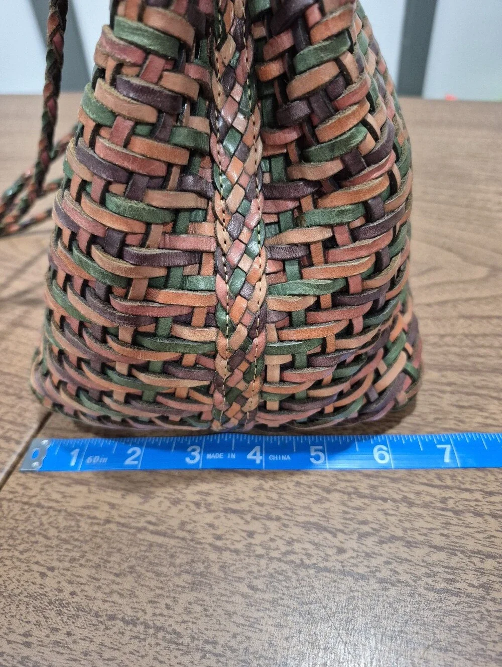 Vintage L.J.S Collection Leather Woven Sack Crossbody Purse